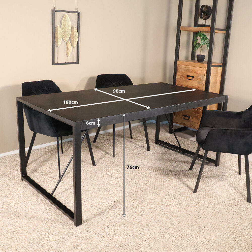 Eettafel Flora rechthoekig 180cm zwart mangohout Eettafel Flora rechthoekig 180cm zwart mangohout