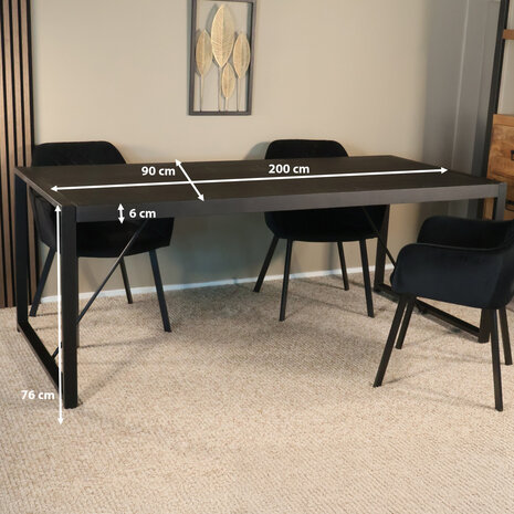 Lizzely Garden & Living Eettafel Flora rechthoekig 200cm zwart mangohout