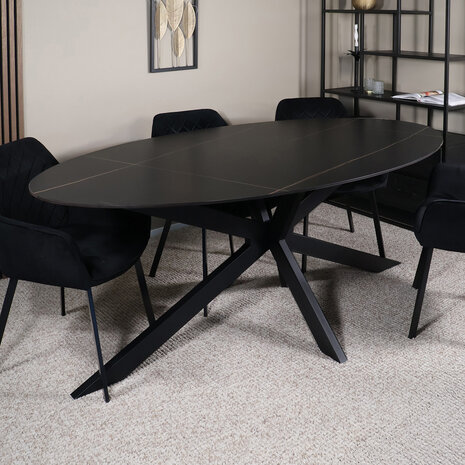 Lizzely Garden & Living Eettafel ovaal 210cm Figo marmerlook zwart ovale tafel Lizzely Garden & Living Eettafel ovaal 210cm Figo marmerlook zwart ovale tafel