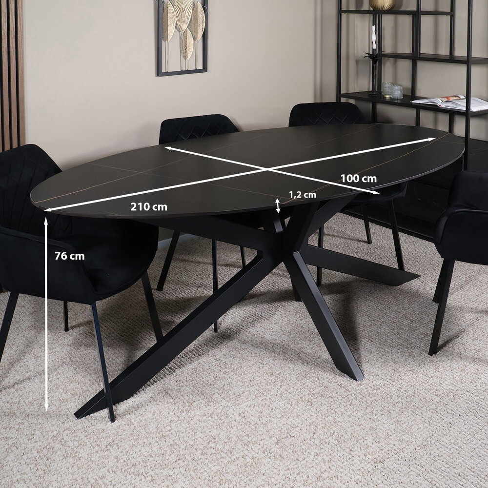Eettafel ovaal 210cm Figo marmerlook zwart ovale tafel Eettafel ovaal 210cm Figo marmerlook zwart ovale tafel