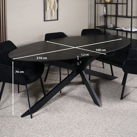 Lizzely Garden & Living Eettafel ovaal 210cm Figo marmerlook zwart ovale tafel Lizzely Garden & Living Eettafel ovaal 210cm Figo marmerlook zwart ovale tafel