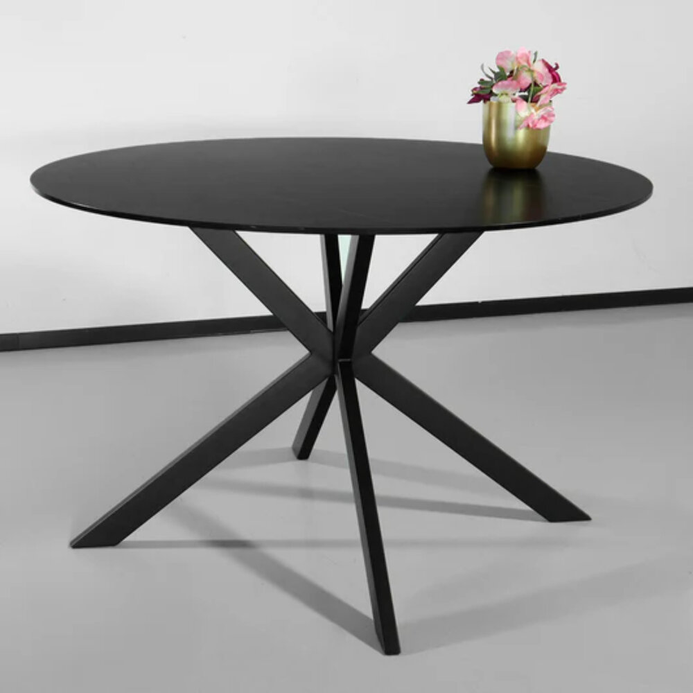 Eettafel rond 120cm Jenna marmerlook zwart ronde tafel Eettafel rond 120cm Jenna marmerlook zwart ronde tafel