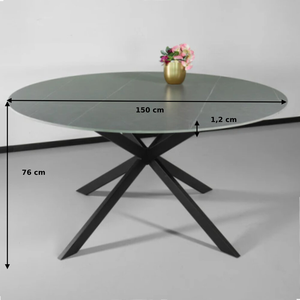 Eettafel rond 150cm Jenna marmerlook grijs ronde tafel