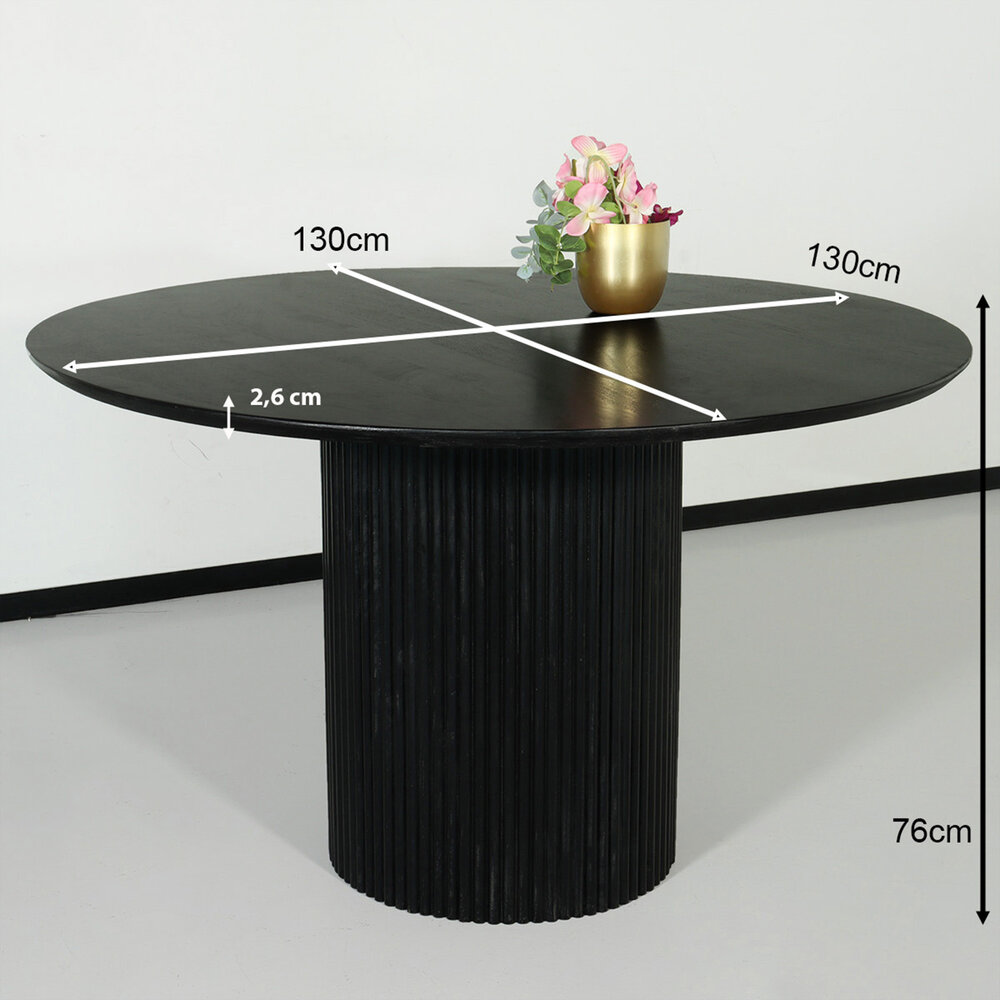 Eettafel rond mangohout Rover 130x130cm zwart ronde eettafel mango Eettafel rond mangohout Rover 130x130cm zwart ronde eettafel mango