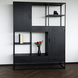 Lizzely Garden & Living Kast zwart industrieel Dani mangohout 200cm hoog vakkenkast wandkast