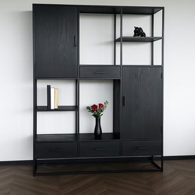 Lizzely Garden & Living Kast zwart industrieel Dani mangohout 200cm hoog vakkenkast wandkast Lizzely Garden & Living Kast zwart industrieel Dani mangohout 200cm hoog vakkenkast wandkast