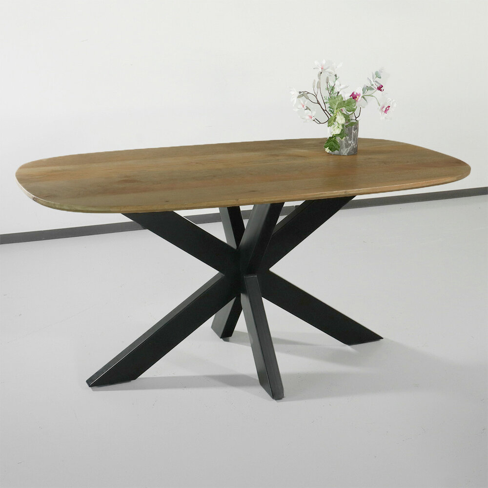 Eettafel deens ovaal mangohout 160cm Austin lichtbruin ovale tafel duurzaam mango eetkamertafel