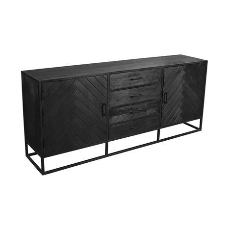 Lizzely Garden & Living Dressoir mangohout visgraat Cody zwart industrieel 200x85cm Lizzely Garden & Living Dressoir mangohout visgraat Cody zwart industrieel 200x85cm