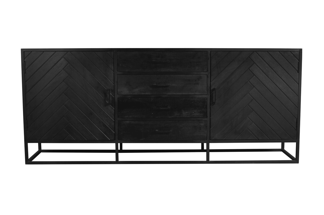 Dressoir mangohout visgraat Cody zwart industrieel 200x85cm Dressoir mangohout visgraat Cody zwart industrieel 200x85cm