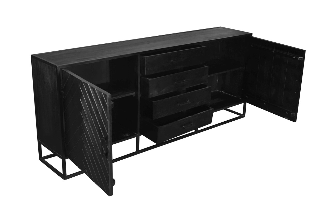 Dressoir mangohout visgraat Cody zwart industrieel 200x85cm Dressoir mangohout visgraat Cody zwart industrieel 200x85cm