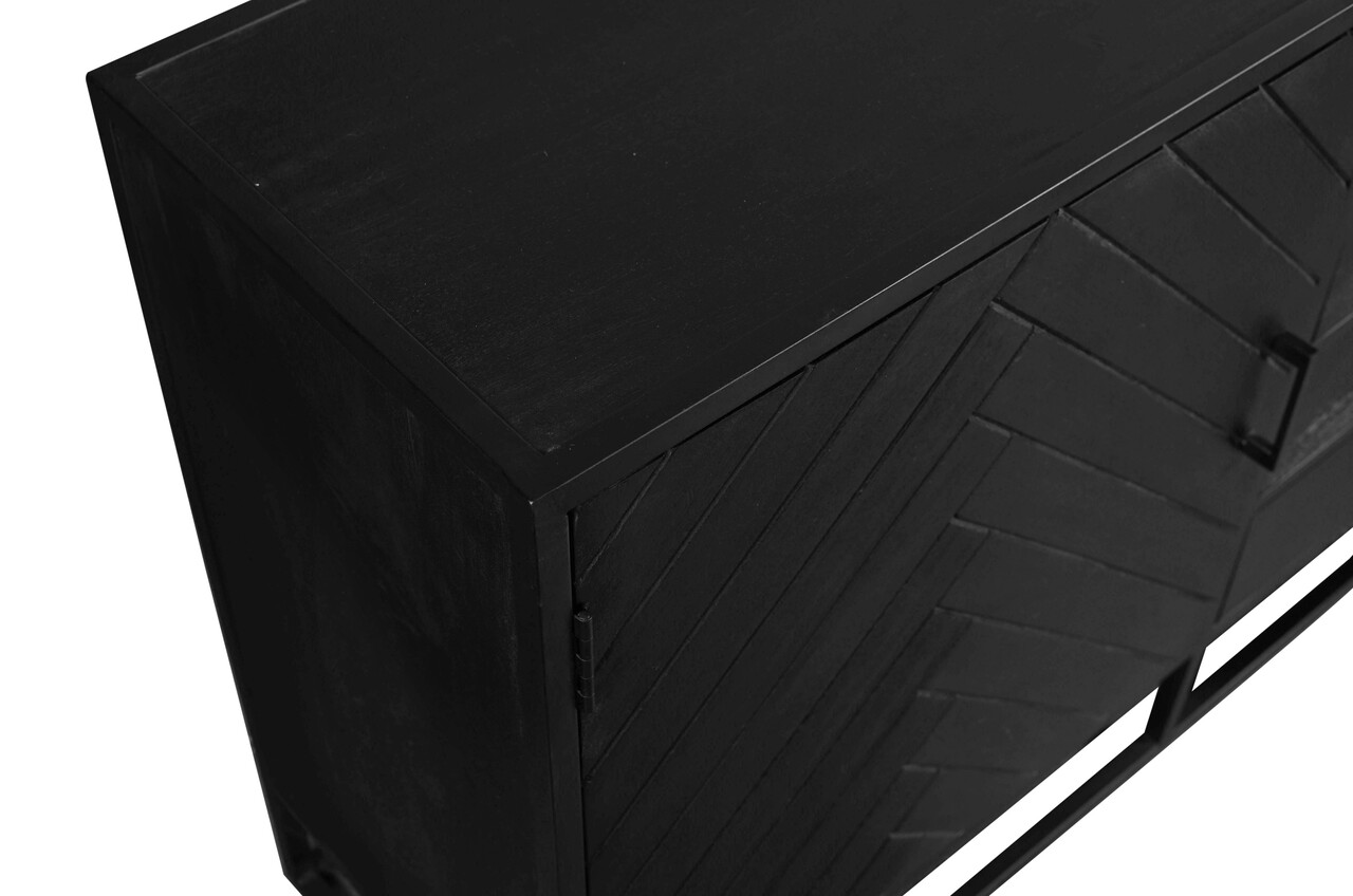 Dressoir mangohout visgraat Cody zwart industrieel 200x85cm Dressoir mangohout visgraat Cody zwart industrieel 200x85cm