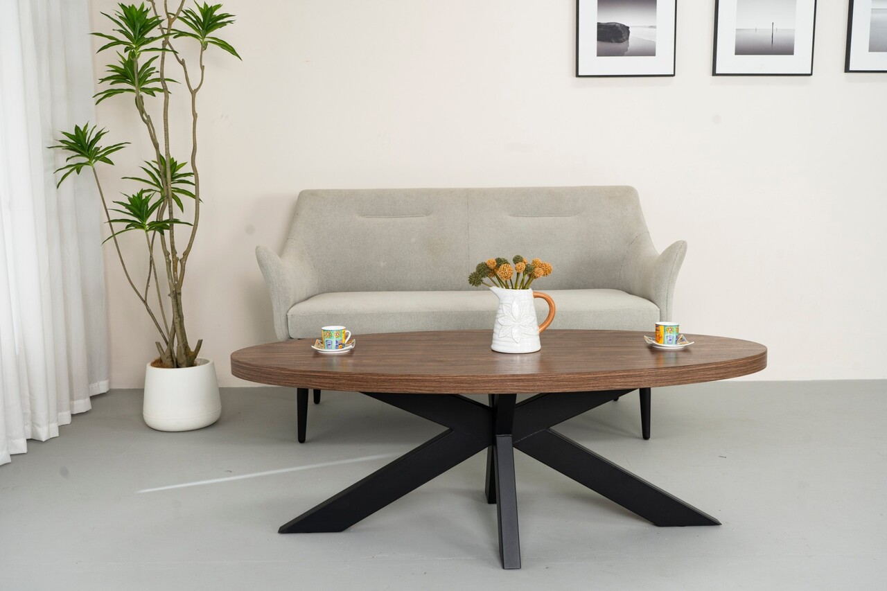 Salontafel ovaal melamine bruin Denzel 130cm Salontafel ovaal melamine bruin Denzel 130cm