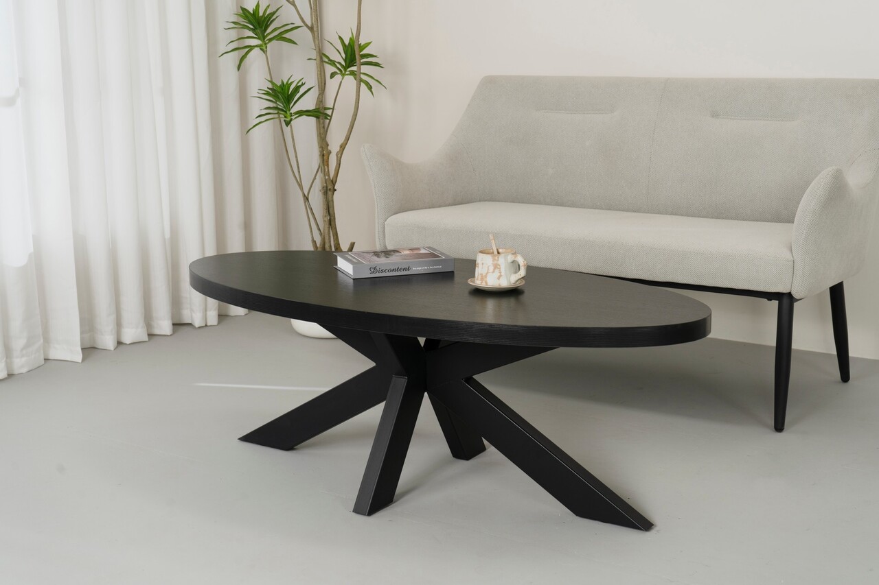 Salontafel ovaal melamine zwart Denzel 130cm Salontafel ovaal melamine zwart Denzel 130cm