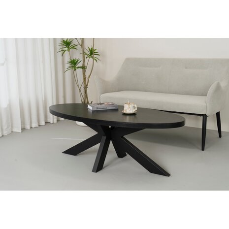 Lizzely Garden & Living Salontafel ovaal melamine zwart Denzel 130cm Lizzely Garden & Living Salontafel ovaal melamine zwart Denzel 130cm