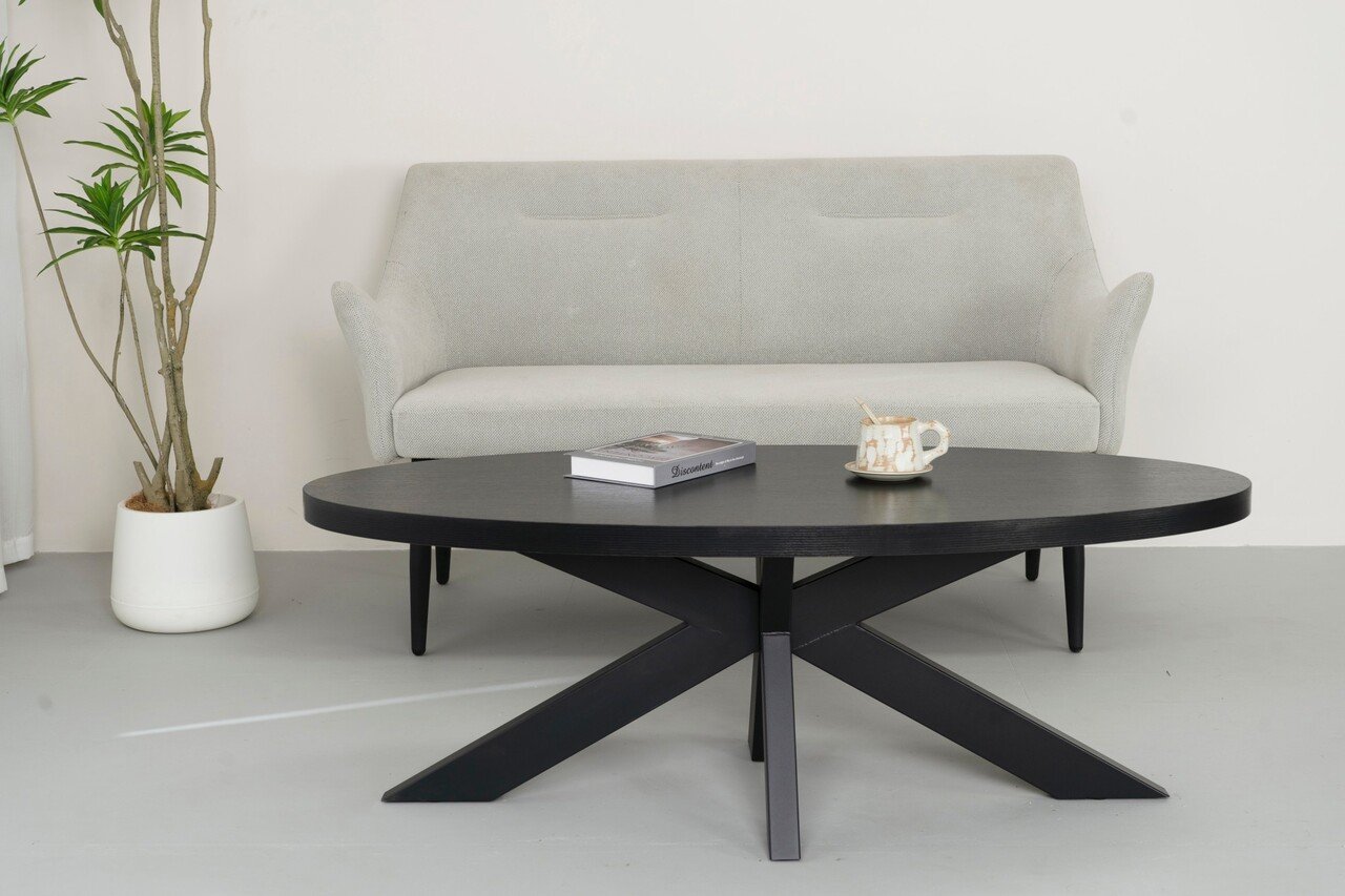 Salontafel ovaal melamine zwart Denzel 130cm Salontafel ovaal melamine zwart Denzel 130cm