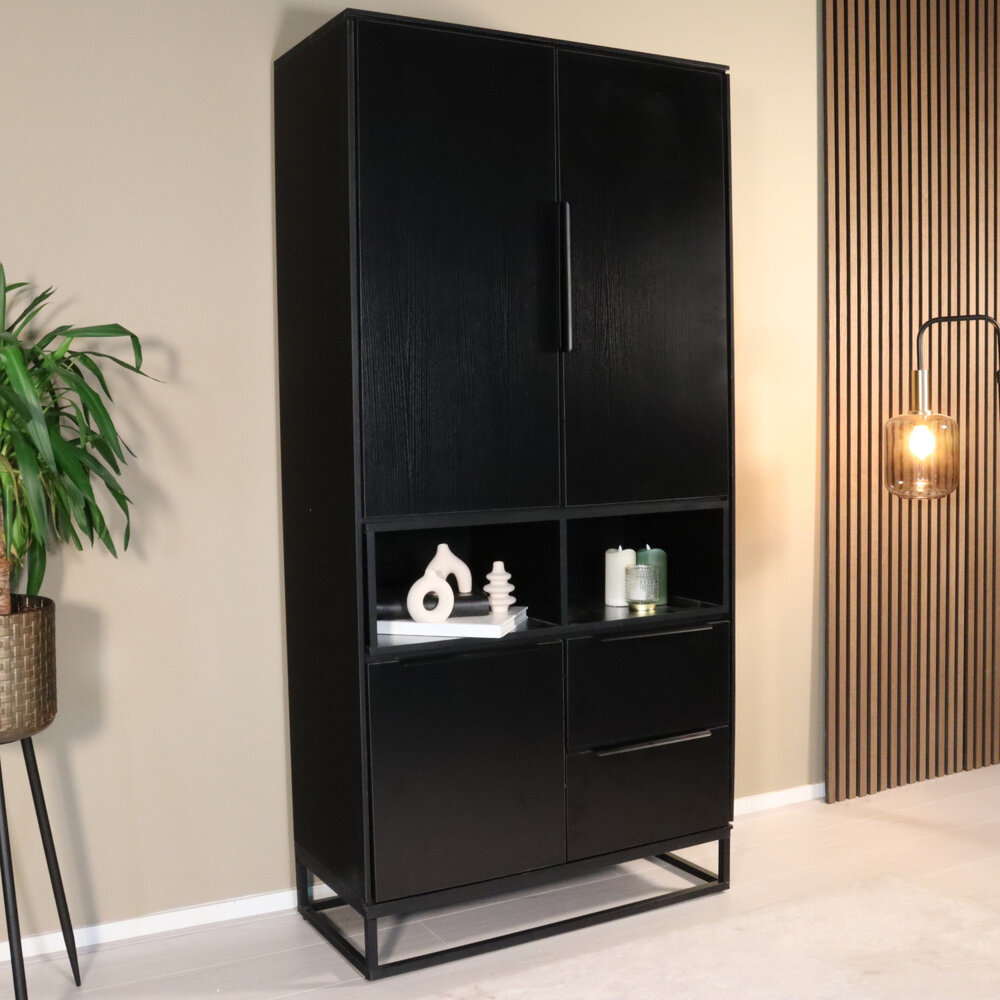 Wandkast melamine Madison zwart 185cm kast