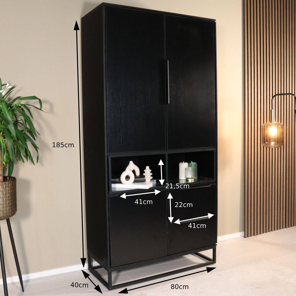 Wandkast melamine Madison zwart 185cm kast