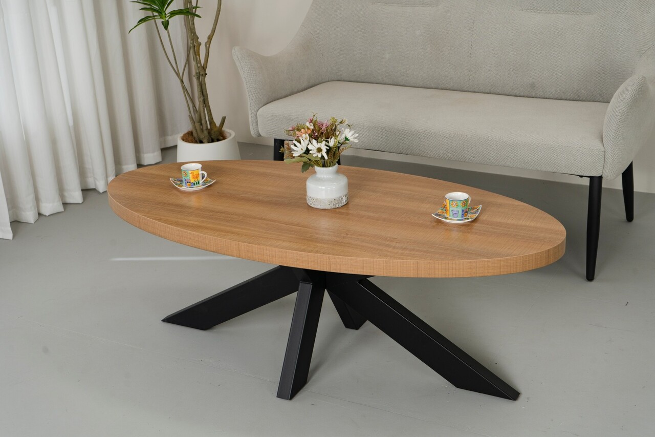 Salontafel ovaal melamine lichtbruin Denzel 130cm Salontafel ovaal melamine lichtbruin Denzel 130cm