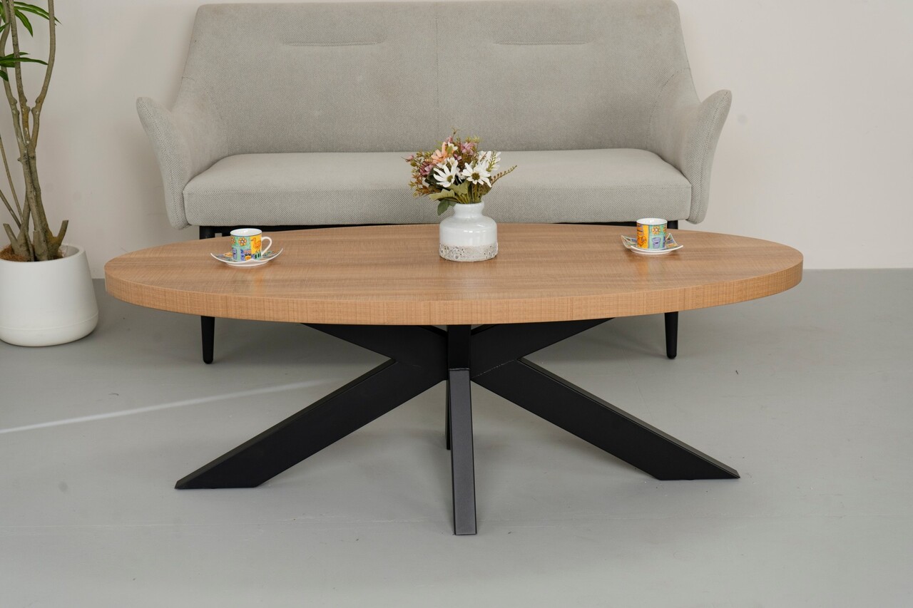 Salontafel ovaal melamine lichtbruin Denzel 130cm Salontafel ovaal melamine lichtbruin Denzel 130cm