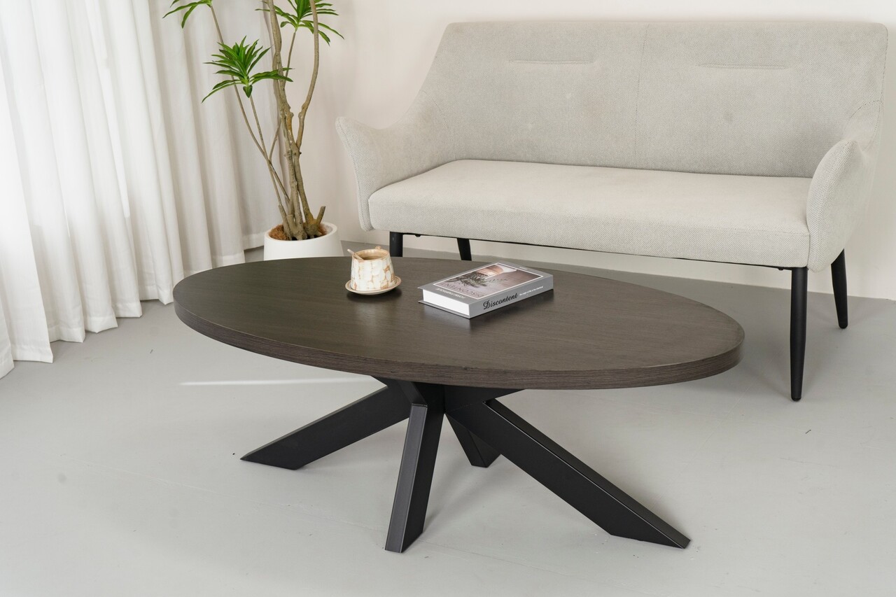 Salontafel ovaal melamine eiken zwart Denzel 130cm Salontafel ovaal melamine eiken zwart Denzel 130cm