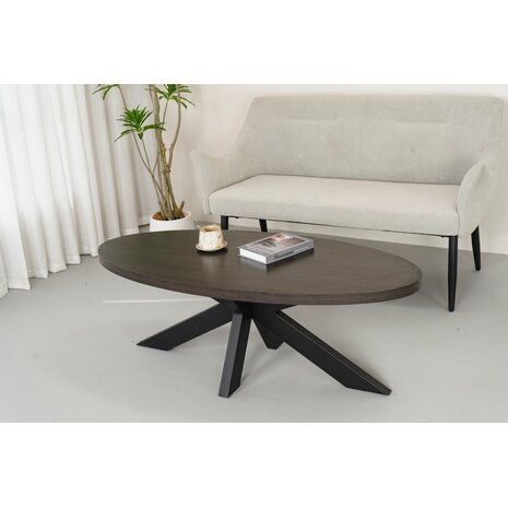 Lizzely Garden & Living Salontafel ovaal melamine eiken zwart Denzel 130cm Lizzely Garden & Living Salontafel ovaal melamine eiken zwart Denzel 130cm