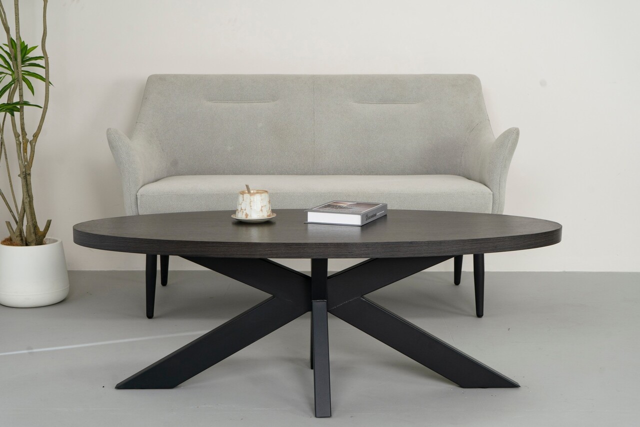 Salontafel ovaal melamine eiken zwart Denzel 130cm Salontafel ovaal melamine eiken zwart Denzel 130cm