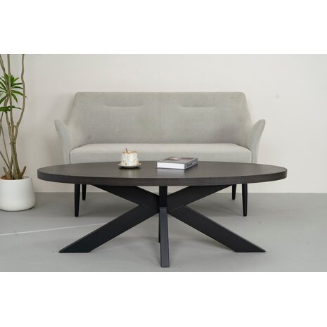 Lizzely Garden & Living Salontafel ovaal melamine eiken zwart Denzel 130cm Lizzely Garden & Living Salontafel ovaal melamine eiken zwart Denzel 130cm