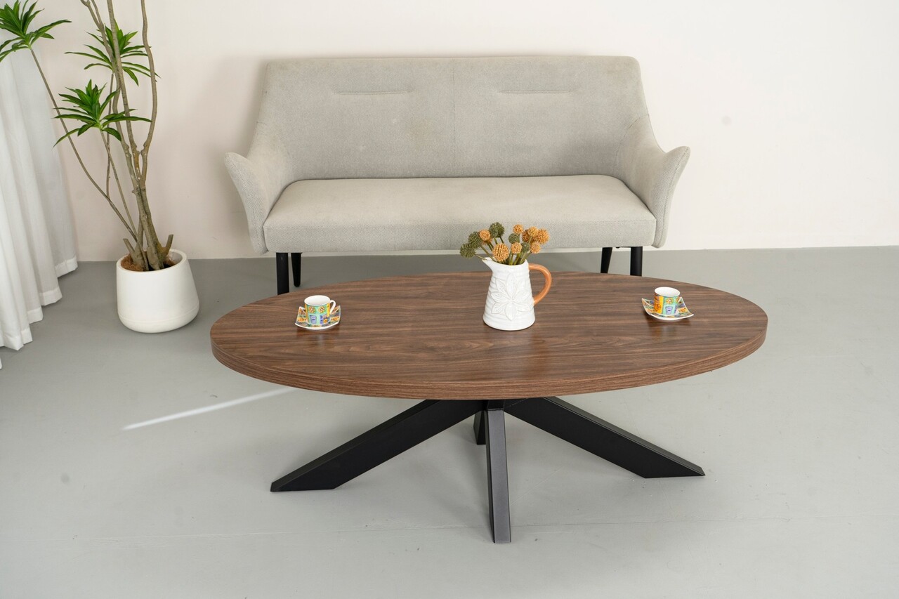 Salontafel ovaal melamine bruin Denzel 120cm Salontafel ovaal melamine bruin Denzel 120cm