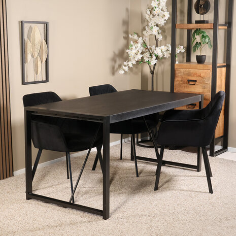 Lizzely Garden & Living Eettafel Flora rechthoekig 160cm zwart mangohout