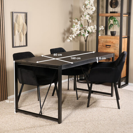 Lizzely Garden & Living Eettafel Flora rechthoekig 160cm zwart mangohout