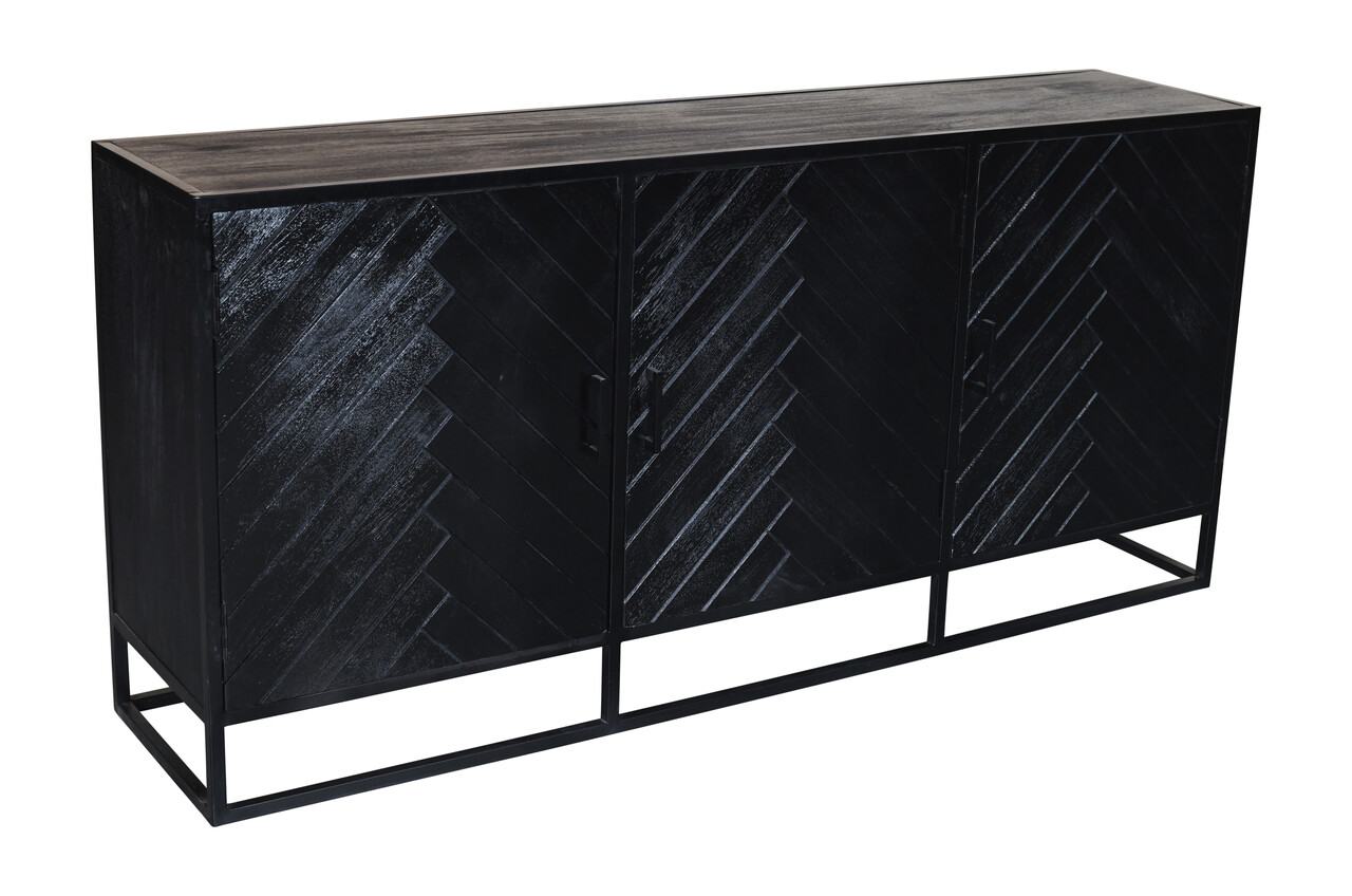 Dressoir mangohout visgraat Lita zwart industrieel 180x85cm Dressoir mangohout visgraat Lita zwart industrieel 180x85cm