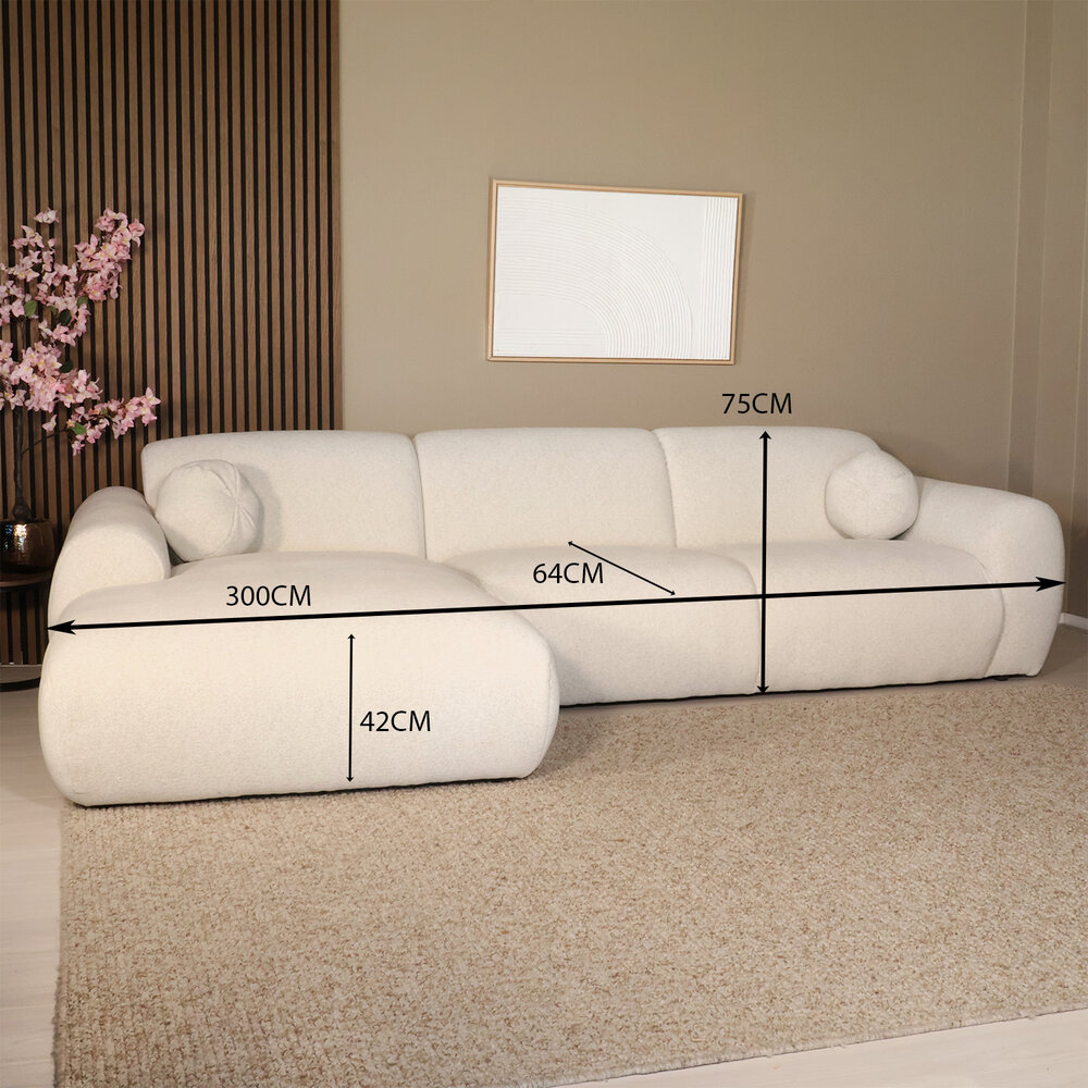 Hoekbank Neva 300cm chenille gebroken wit links Hoekbank Neva 300cm chenille gebroken wit links