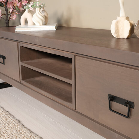 Lizzely Garden & Living TV meubel industrieel Avelyn walnoot mangohout 160cm Lizzely Garden & Living TV meubel industrieel Avelyn walnoot mangohout 160cm