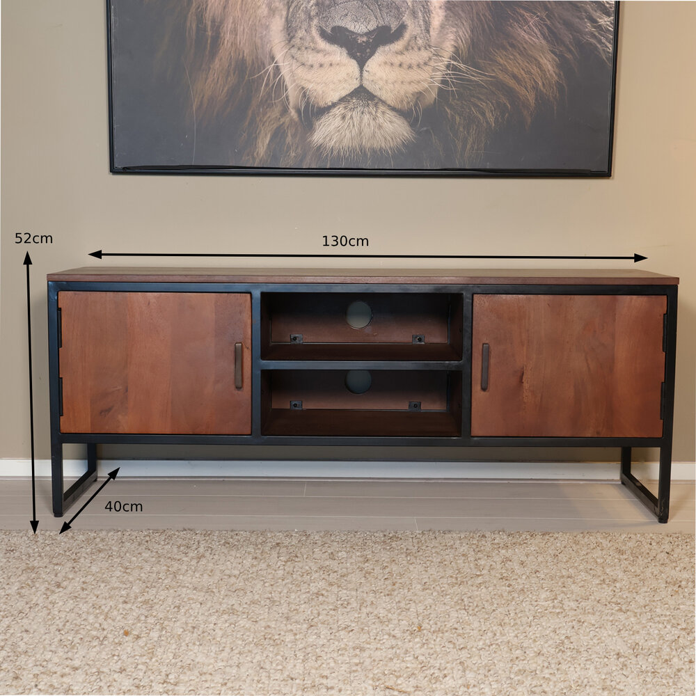 TV meubel industrieel Liv walnoot mangohout 130cm lengte TV meubel industrieel Liv walnoot mangohout 130cm lengte