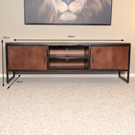 Lizzely Garden & Living TV meubel industrieel Liv walnoot mangohout 150cm lengte Lizzely Garden & Living TV meubel industrieel Liv walnoot mangohout 150cm lengte