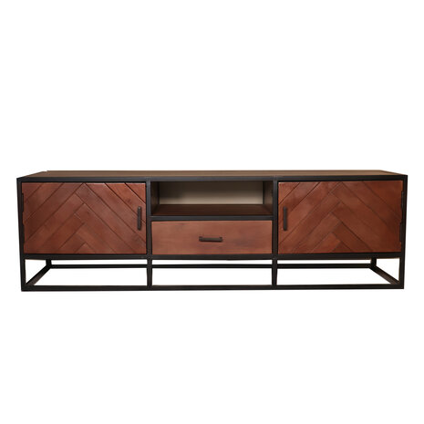 Lizzely Garden & Living TV meubel industrieel Danae walnoot visgraat mangohout 165cm Lizzely Garden & Living TV meubel industrieel Danae walnoot visgraat mangohout 165cm