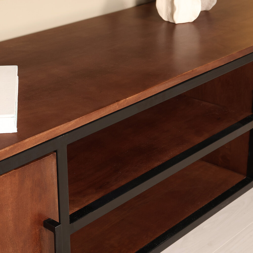 TV meubel industrieel Liv walnoot mangohout 180cm lengte TV meubel industrieel Liv walnoot mangohout 180cm lengte
