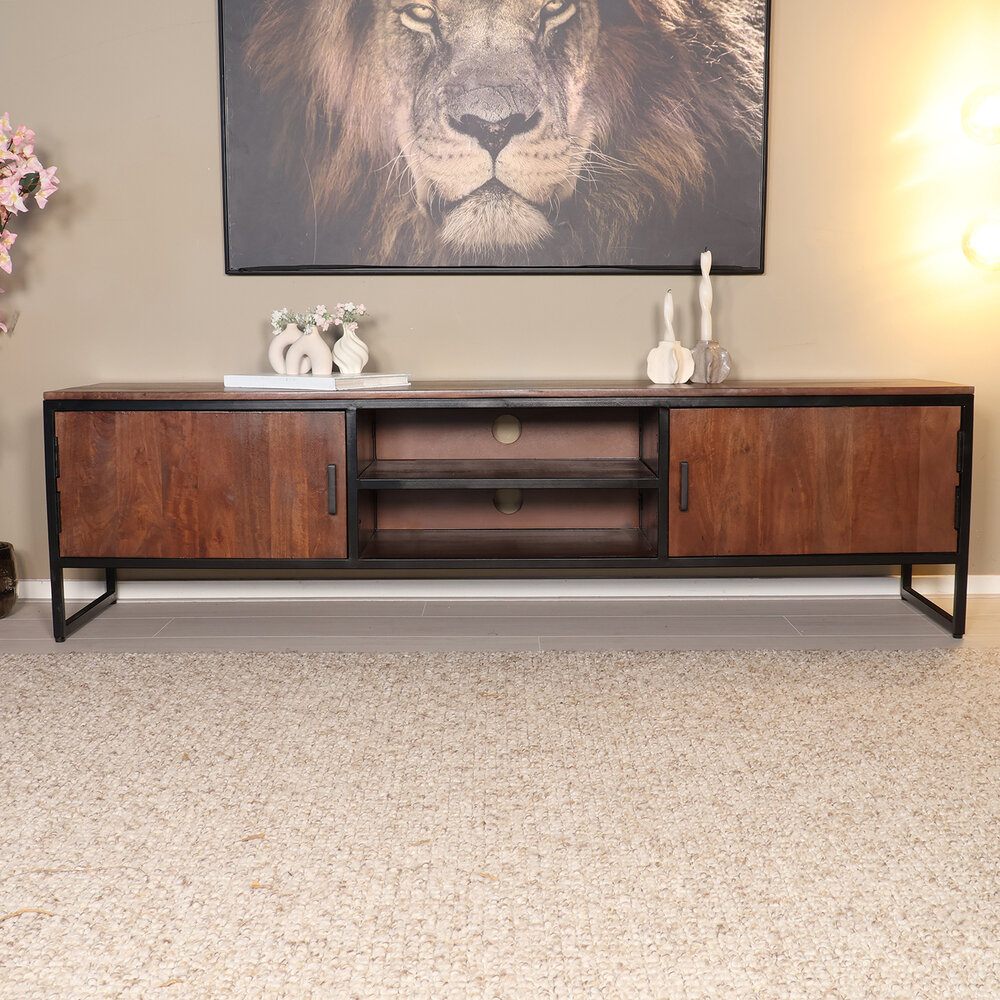 TV meubel industrieel Liv walnoot mangohout 180cm lengte TV meubel industrieel Liv walnoot mangohout 180cm lengte