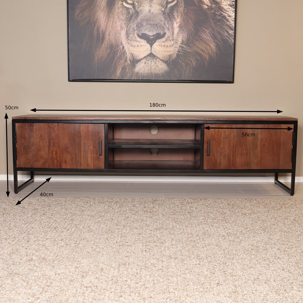 TV meubel industrieel Liv walnoot mangohout 180cm lengte TV meubel industrieel Liv walnoot mangohout 180cm lengte