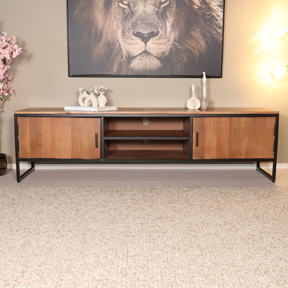 TV meubel industrieel Liv bruin mangohout 180cm lengte TV meubel industrieel Liv bruin mangohout 180cm lengte