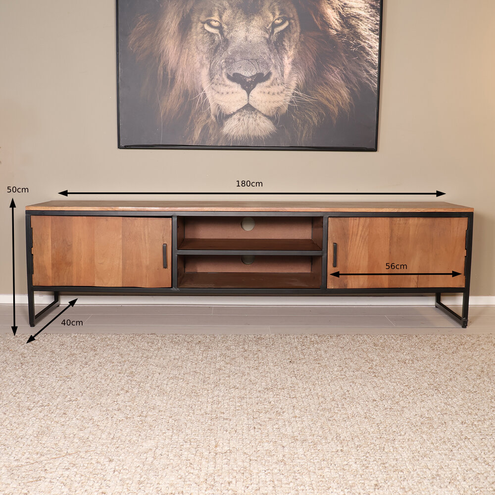 TV meubel industrieel Liv bruin mangohout 180cm lengte TV meubel industrieel Liv bruin mangohout 180cm lengte
