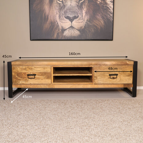 Lizzely Garden & Living TV meubel industrieel Avelyn lichtbruin mangohout 160cm Lizzely Garden & Living TV meubel industrieel Avelyn lichtbruin mangohout 160cm