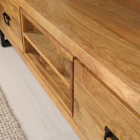 Lizzely Garden & Living TV meubel industrieel Avelyn lichtbruin mangohout 160cm Lizzely Garden & Living TV meubel industrieel Avelyn lichtbruin mangohout 160cm