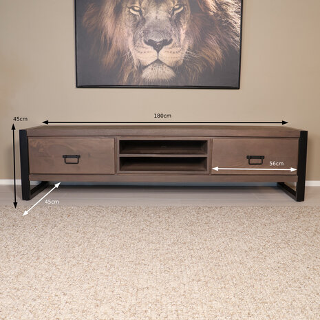 Lizzely Garden & Living TV meubel industrieel Avelyn walnoot mangohout 180cm Lizzely Garden & Living TV meubel industrieel Avelyn walnoot mangohout 180cm