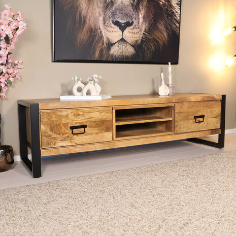 Lizzely Garden & Living TV meubel industrieel Avelyn lichtbruin mangohout 160cm Lizzely Garden & Living TV meubel industrieel Avelyn lichtbruin mangohout 160cm