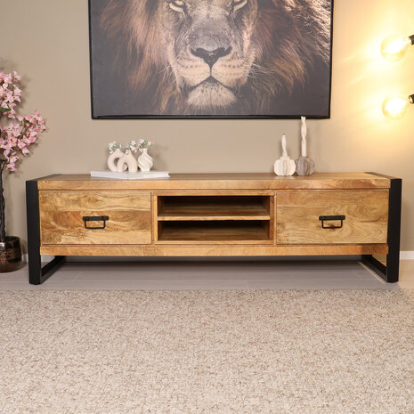 Lizzely Garden & Living TV meubel industrieel Avelyn lichtbruin mangohout 160cm Lizzely Garden & Living TV meubel industrieel Avelyn lichtbruin mangohout 160cm