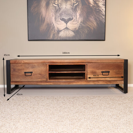 Lizzely Garden & Living TV meubel industrieel Avelyn bruin mangohout 160cm lengte Lizzely Garden & Living TV meubel industrieel Avelyn bruin mangohout 160cm lengte