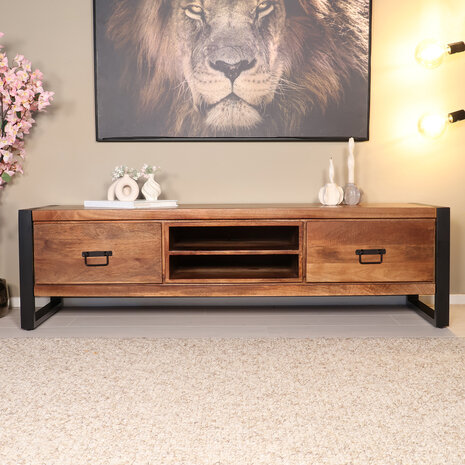Lizzely Garden & Living TV meubel industrieel Avelyn bruin mangohout 160cm lengte Lizzely Garden & Living TV meubel industrieel Avelyn bruin mangohout 160cm lengte