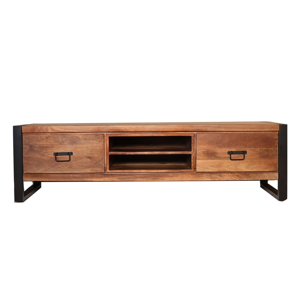 TV meubel industrieel Avelyn bruin mangohout 160cm lengte TV meubel industrieel Avelyn bruin mangohout 160cm lengte