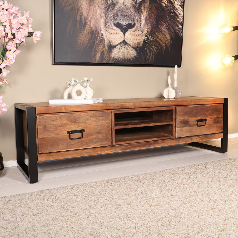TV meubel industrieel Avelyn bruin mangohout 160cm lengte TV meubel industrieel Avelyn bruin mangohout 160cm lengte